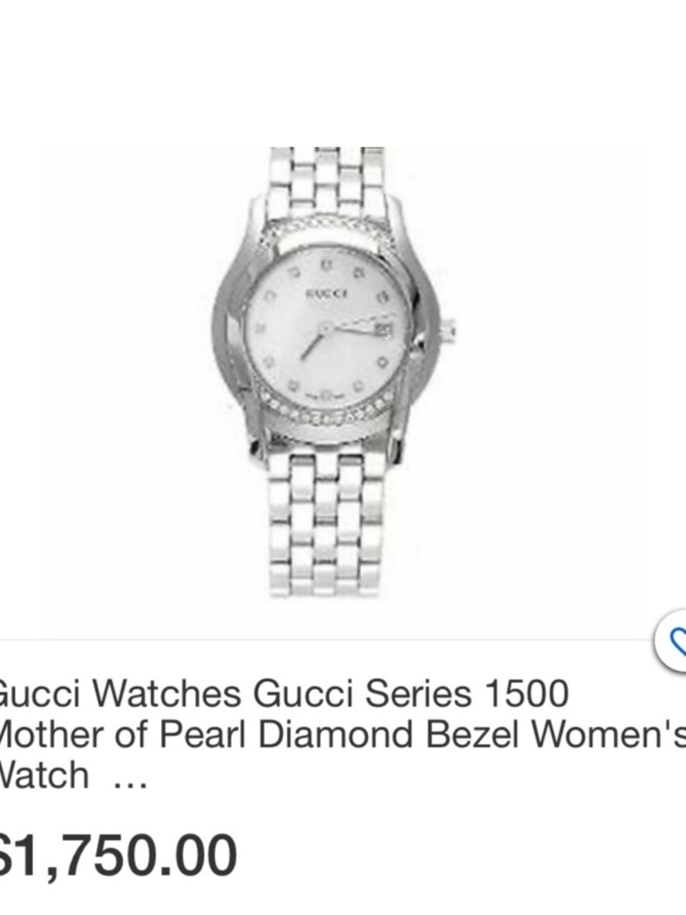 Gucci Silver Women's Watch with Mother-of-Pearl Dial and Diamond Accents